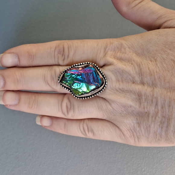 New Rainbow Titanium Crystal Quartz 925 Silver Statement Ring. - Picture 2 of 13